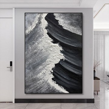 Vinilo de pared Arena de olas de playa blanca y negra 04 Pinturas al óleo